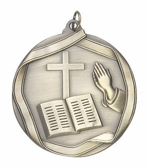 2-1/4 Inch 3D Die-Cast Church Themed Medal in Antique Brass, Silver, or Bronze