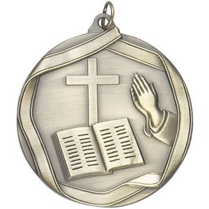 2-1/4 Inch 3D Die-Cast Church Themed Medal in Antique Brass, Silver, or Bronze