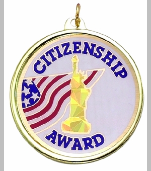 2-1/4 Inch in Diameter Round Citizenship Medal with Mylar Detailing and Customizable Back
