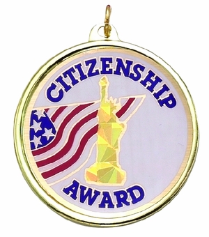 2-1/4 Inch in Diameter Round Citizenship Medal with Mylar Detailing and Customizable Back