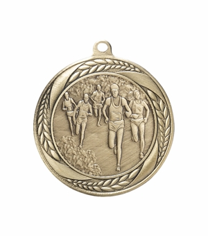 2-1/4 Inch Cross Country Medal in Antique Gold, Silver, or Bronze with Insert