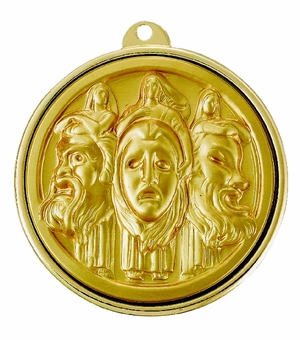 2-1/4 INCH DRAMA, 3 FACES MEDAL, MULTIPLE COLORS