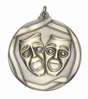 2-1/4 Inch 3D Die-Cast Drama Themed Medal in Antique Brass, Silver, or Bronze