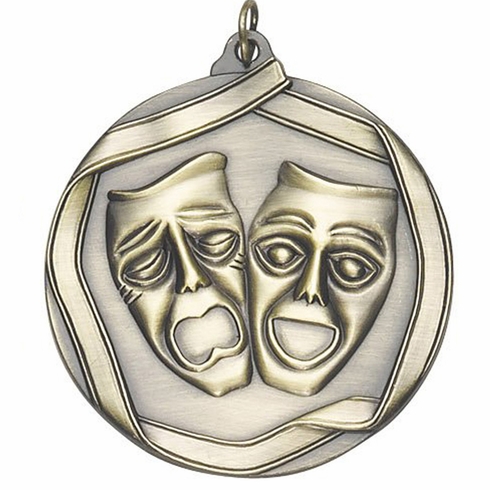 2-1/4 Inch 3D Die-Cast Drama Themed Medal in Antique Brass, Silver, or Bronze