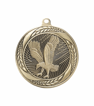 2-1/4 Inch Eagle Themed Medal in Antique Gold with Insert
