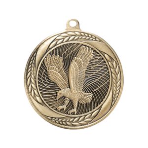 2-1/4 Inch Eagle Themed Medal in Antique Gold with Insert