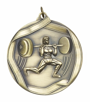 2-1/4 Inch 3D Die-Cast Womens Weightlifting Medal in Antique Brass, Silver, or Bronze