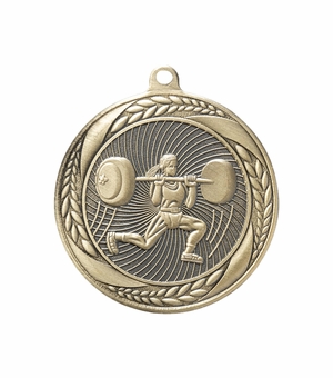 2-1/4 Inch Womens Weightlifting Medal in Antique Gold, Silver, or Bronze with Insert