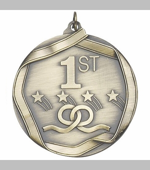 2-1/4 Inch 3D Die-Cast First Place Medal in Antique Brass