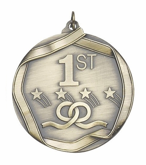 2-1/4 Inch 3D Die-Cast First Place Medal in Antique Brass