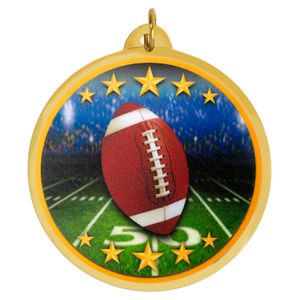 2-1/4 Inch in Diameter Round Multicolored Mylar Football Medal with Customizable Back