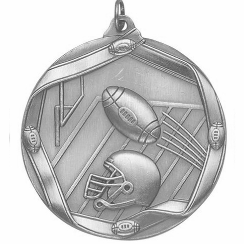 2-1/4 Inch 3D Die-Cast Football Themed Sports Medal in Antique Brass, Silver, or Bronze