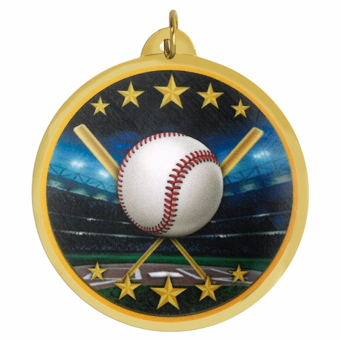 2-1/4 Inch in Diameter Round General Baseball Medal with Mylar Detailing and Customizable Back