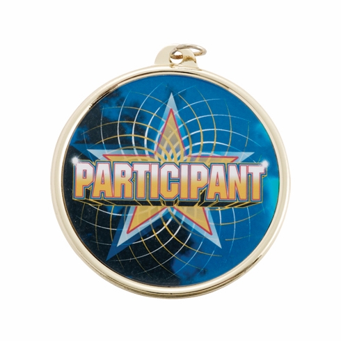 2-1/4 Inch in Diameter Round Gold and Mylar Participation Medal with Customizable Back