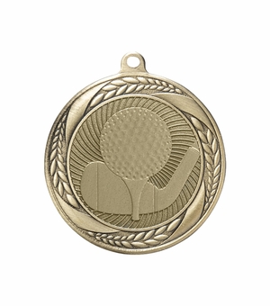2-1/4 Inch Golf Themed Medal in Antique Gold, Silver, or Bronze with Insert