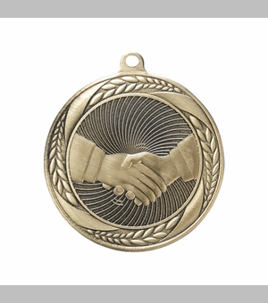 2-1/4 Inch Handshake Themed Medal in Antique Gold with Insert