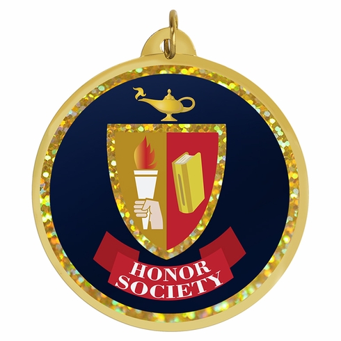 2-1/4 Inch in Diameter Round Honor Society Medal with Mylar Detailing and Customizable Back