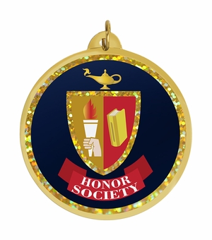 2-1/4 Inch in Diameter Round Honor Society Medal with Mylar Detailing and Customizable Back