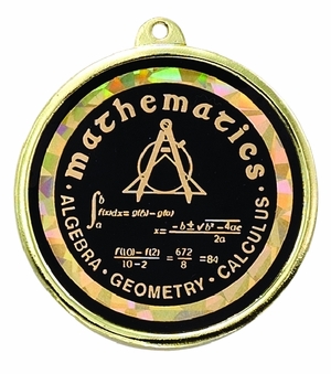2-1/4 Inch in Diameter Round Mathematics Medal with Mylar Detailing and Customizable Back