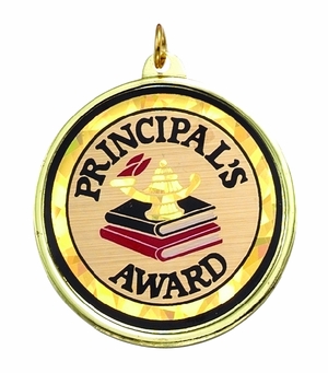2-1/4 Inch in Diameter Round Principals Award Medal with Mylar Detailing and Customizable Back