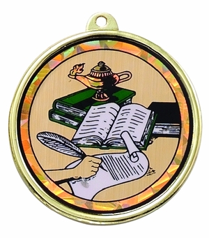 2-1/4 Inch in Diameter Round Scholastic Achievement Medal with Mylar Detailing and Customizable Back