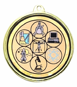 2-1/4 Inch in Diameter Round Science Fair Medal with Mylar Detailing and Customizable Back