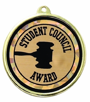 2-1/4 Inch in Diameter Round Student Council Medal with Mylar Detailing and Customizable Back