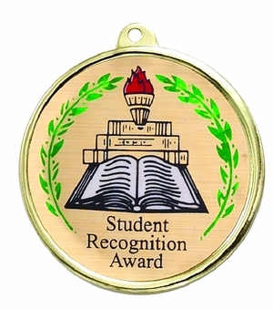 2-1/4 Inch in Diameter Round Student Recognition Medal with Mylar Detailing and Customizable Back
