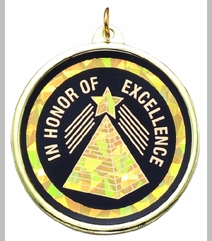 2-1/4 Inch in Diameter Round Excellence Medal with Mylar Detailing and Customizable Back