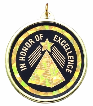 2-1/4 Inch in Diameter Round Excellence Medal with Mylar Detailing and Customizable Back