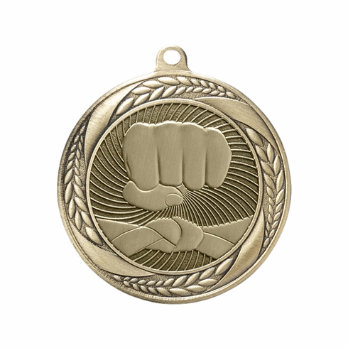2-1/4 Inch Karate Medal in Antique Gold, Silver, or Bronze with Insert