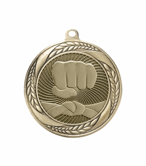 2-1/4 Inch Karate Medal in Antique Gold, Silver, or Bronze with Insert