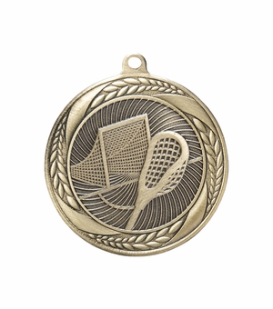 2-1/4 Inch Lacrosse Themed Medal in Antique Gold with Insert