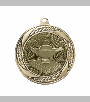 2-1/4 Inch Lamp of Learning Themed Medal in Antique Gold, Silver, or Bronze with Insert