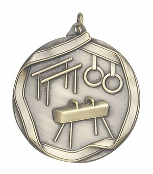 2-1/4 Inch 3D Die-Cast Mens Gymnastics Medal in Antique Brass, Silver, or Bronze