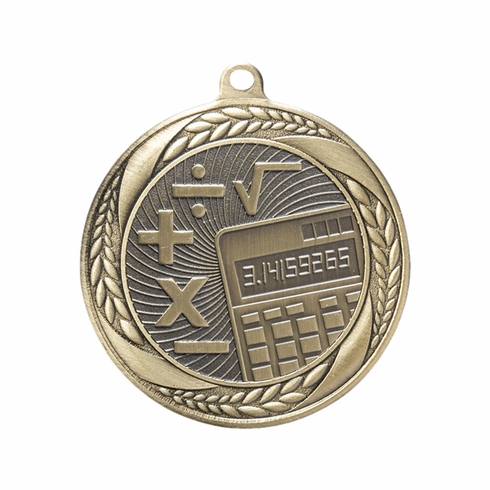 2-1/4 Inch Mathematics Themed Medal in Antique Gold, Silver, or Bronze with Insert