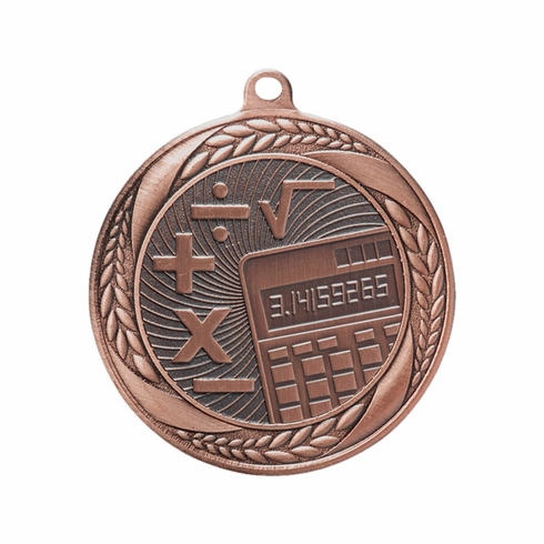 2-1/4 Inch Mathematics Themed Medal in Antique Gold, Silver, or Bronze with Insert