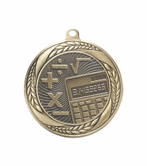 2-1/4 Inch Mathematics Themed Medal in Antique Gold, Silver, or Bronze with Insert