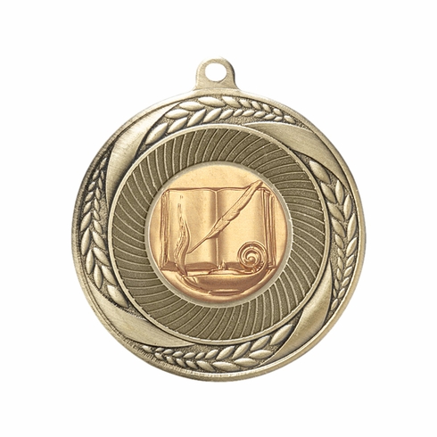 2-1/4 Inch Wreath Medal in Antique Gold, Silver, or Bronze with Insert