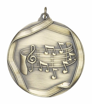 2-1/4 Inch 3D Die-Cast Music Themed Medal in Antique Brass, Silver, or Bronze