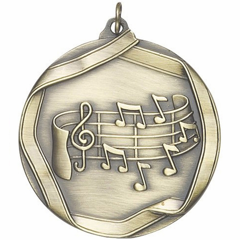 2-1/4 Inch 3D Die-Cast Music Themed Medal in Antique Brass, Silver, or Bronze