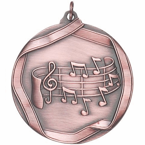 2-1/4 Inch 3D Die-Cast Music Themed Medal in Antique Brass, Silver, or Bronze