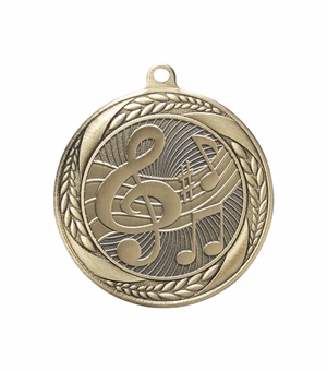 2-1/4 Inch Music Themed Medal in Antique Gold, Silver, or Bronze with Insert