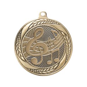 2-1/4 Inch Music Themed Medal in Antique Gold, Silver, or Bronze with Insert