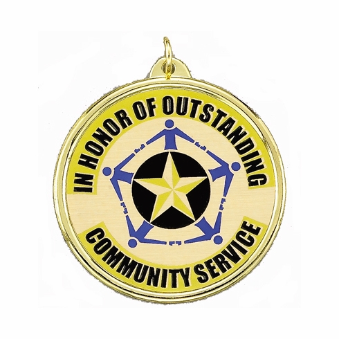 2-1/4 Inch in Diameter Round Community Service Medal with Mylar Detailing and Customizable Back