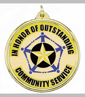 2-1/4 Inch in Diameter Round Community Service Medal with Mylar Detailing and Customizable Back