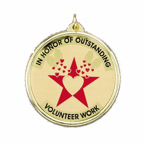 2-1/4 Inch in Diameter Round Volunteer Work Medal with Mylar Detailing and Customizable Back