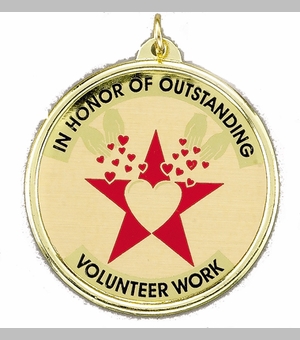 2-1/4 Inch in Diameter Round Volunteer Work Medal with Mylar Detailing and Customizable Back