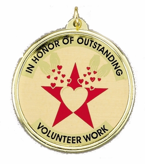 2-1/4 Inch in Diameter Round Volunteer Work Medal with Mylar Detailing and Customizable Back