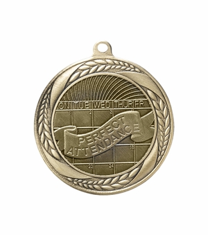 2-1/4 Inch Perfect Attendance Medal in Antique Gold with Insert